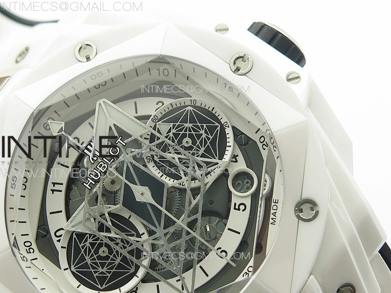Big Bang Sang Bleu II White Ceramic BBF Best Edition on White Rubber Strap A1240