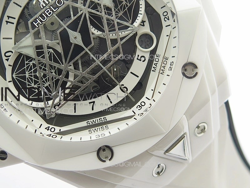 Big Bang Sang Bleu II White Ceramic BBF Best Edition on White Rubber Strap A1240