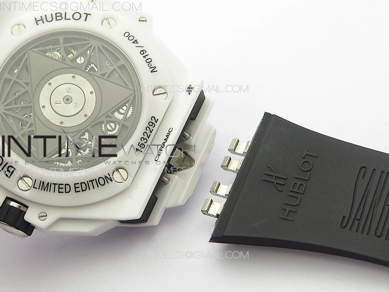 Big Bang Sang Bleu II White Ceramic BBF Best Edition on White Rubber Strap A1240