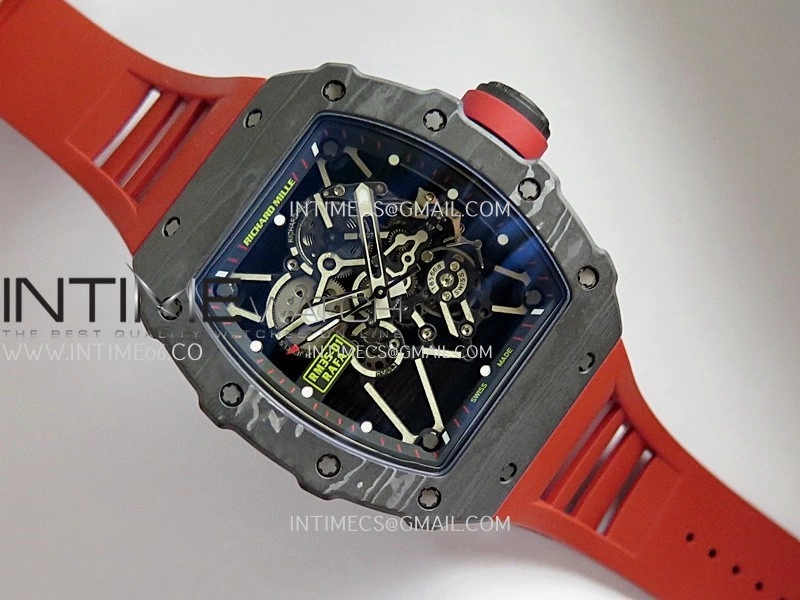 RM035-01 Black Carbon ZF Best Edition Skeleton Dial On Red Rubber Strap Super Clone RMUL2