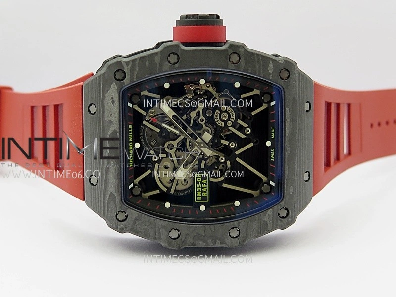 RM035-01 Black Carbon ZF Best Edition Skeleton Dial On Red Rubber Strap Super Clone RMUL2
