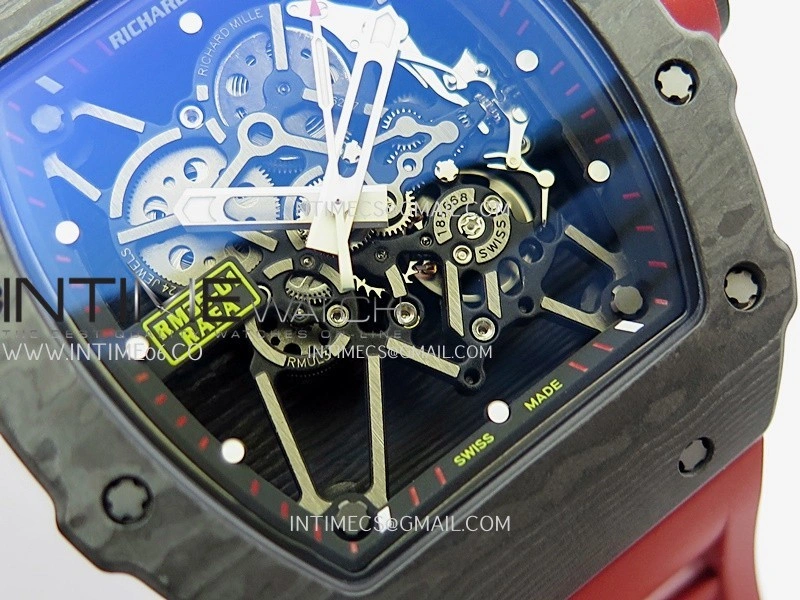 RM035-01 Black Carbon ZF Best Edition Skeleton Dial On Red Rubber Strap Super Clone RMUL2