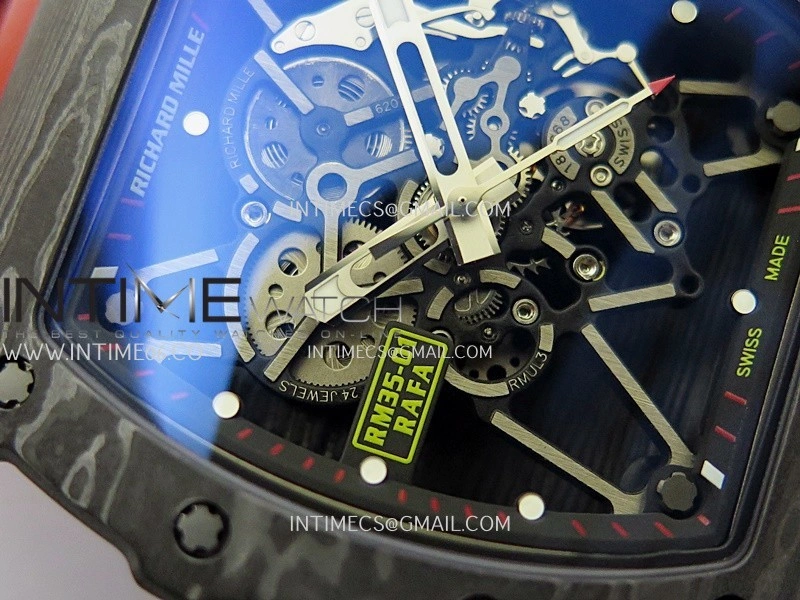 RM035-01 Black Carbon ZF Best Edition Skeleton Dial On Red Rubber Strap Super Clone RMUL2