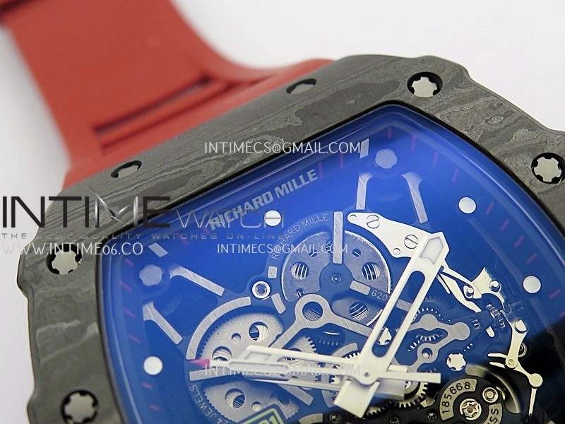 RM035-01 Black Carbon ZF Best Edition Skeleton Dial On Red Rubber Strap Super Clone RMUL2