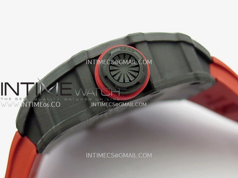 RM035-01 Black Carbon ZF Best Edition Skeleton Dial On Red Rubber Strap Super Clone RMUL2