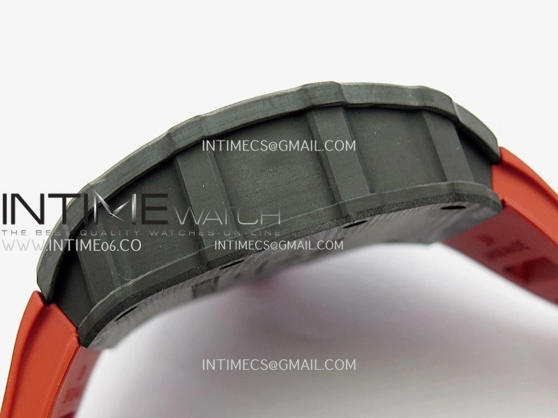 RM035-01 Black Carbon ZF Best Edition Skeleton Dial On Red Rubber Strap Super Clone RMUL2
