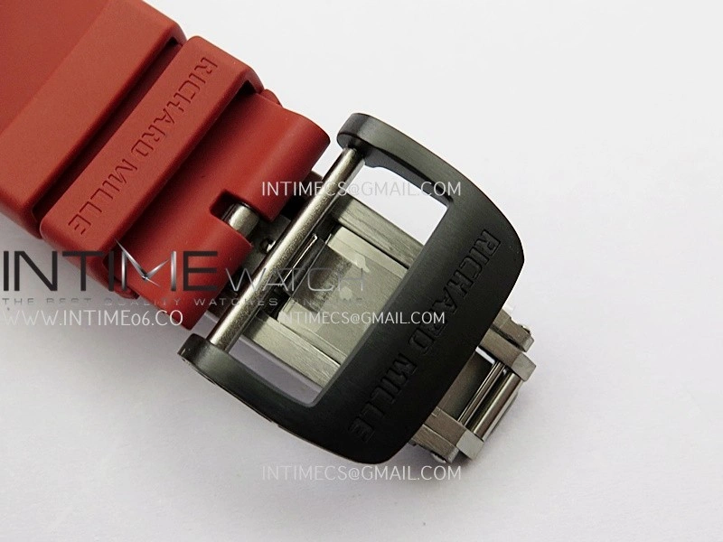 RM035-01 Black Carbon ZF Best Edition Skeleton Dial On Red Rubber Strap Super Clone RMUL2