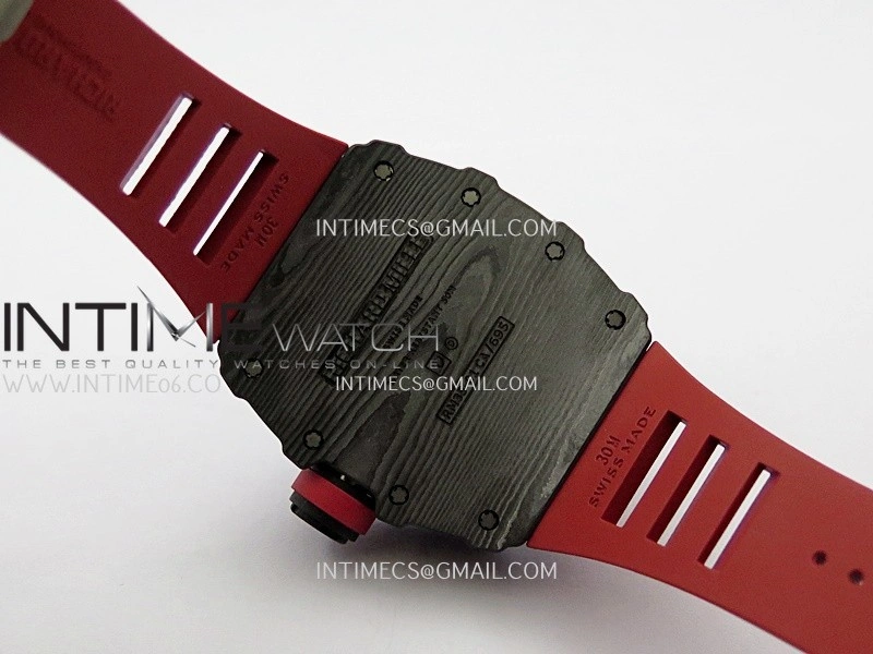 RM035-01 Black Carbon ZF Best Edition Skeleton Dial On Red Rubber Strap Super Clone RMUL2