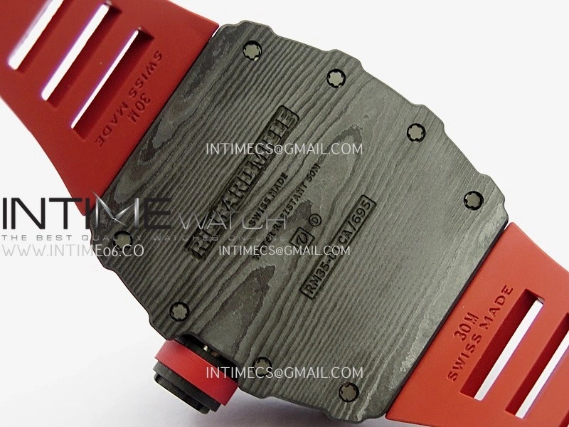 RM035-01 Black Carbon ZF Best Edition Skeleton Dial On Red Rubber Strap Super Clone RMUL2