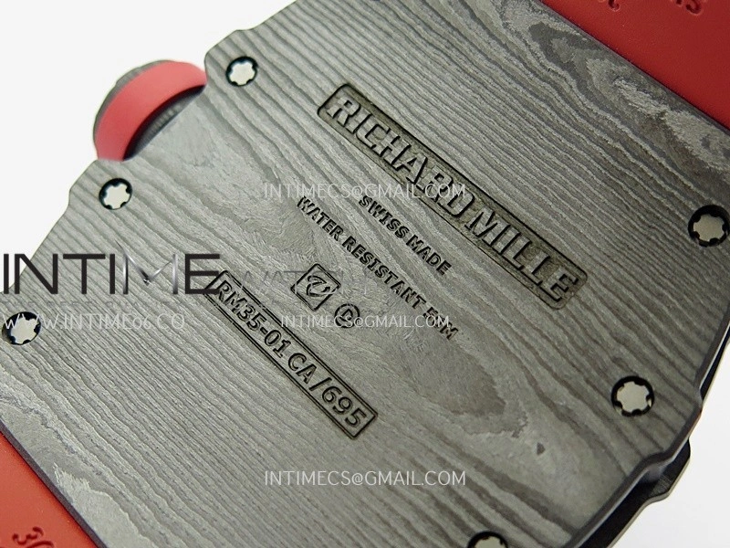 RM035-01 Black Carbon ZF Best Edition Skeleton Dial On Red Rubber Strap Super Clone RMUL2