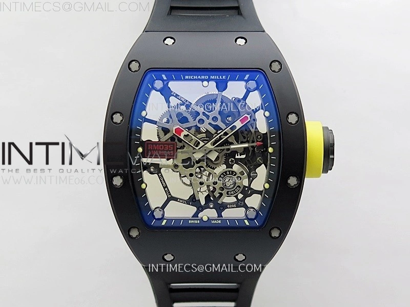 RM035 Americas Black Ceramic SONIC Best Edition Skeleton Dial on Black Rubber Strap Clone RMUL1