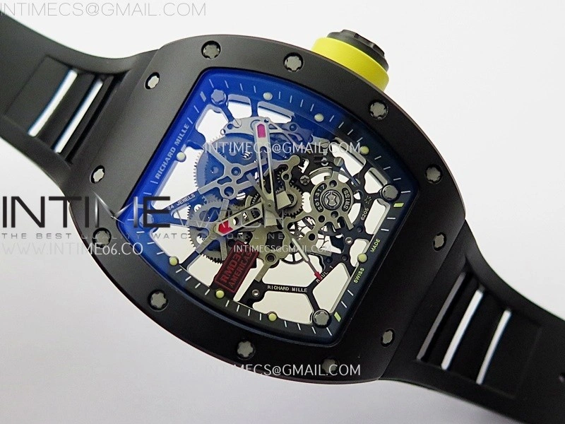 RM035 Americas Black Ceramic SONIC Best Edition Skeleton Dial on Black Rubber Strap Clone RMUL1