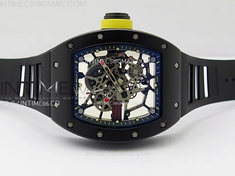RM035 Americas Black Ceramic SONIC Best Edition Skeleton Dial on Black Rubber Strap Clone RMUL1