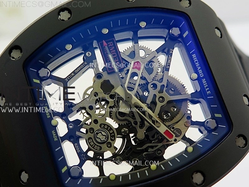 RM035 Americas Black Ceramic SONIC Best Edition Skeleton Dial on Black Rubber Strap Clone RMUL1