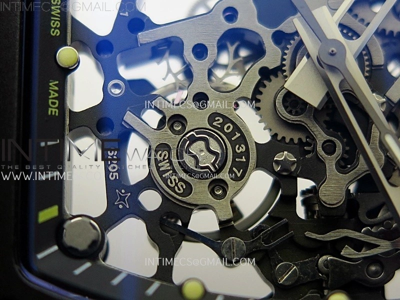RM035 Americas Black Ceramic SONIC Best Edition Skeleton Dial on Black Rubber Strap Clone RMUL1