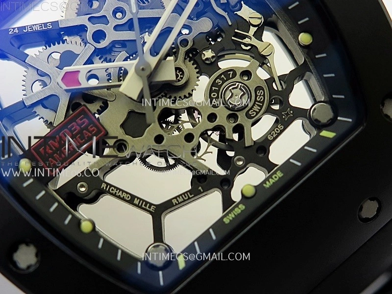 RM035 Americas Black Ceramic SONIC Best Edition Skeleton Dial on Black Rubber Strap Clone RMUL1