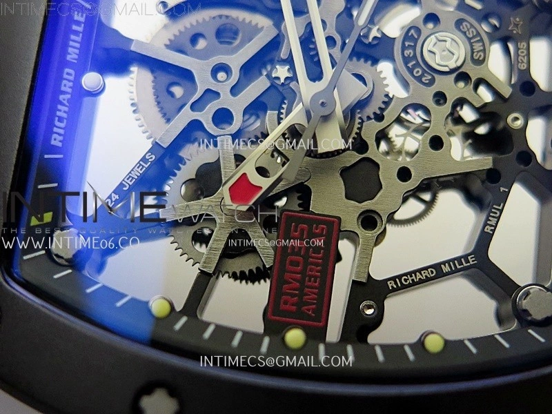 RM035 Americas Black Ceramic SONIC Best Edition Skeleton Dial on Black Rubber Strap Clone RMUL1
