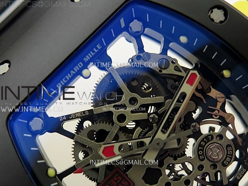 RM035 Americas Black Ceramic SONIC Best Edition Skeleton Dial on Black Rubber Strap Clone RMUL1