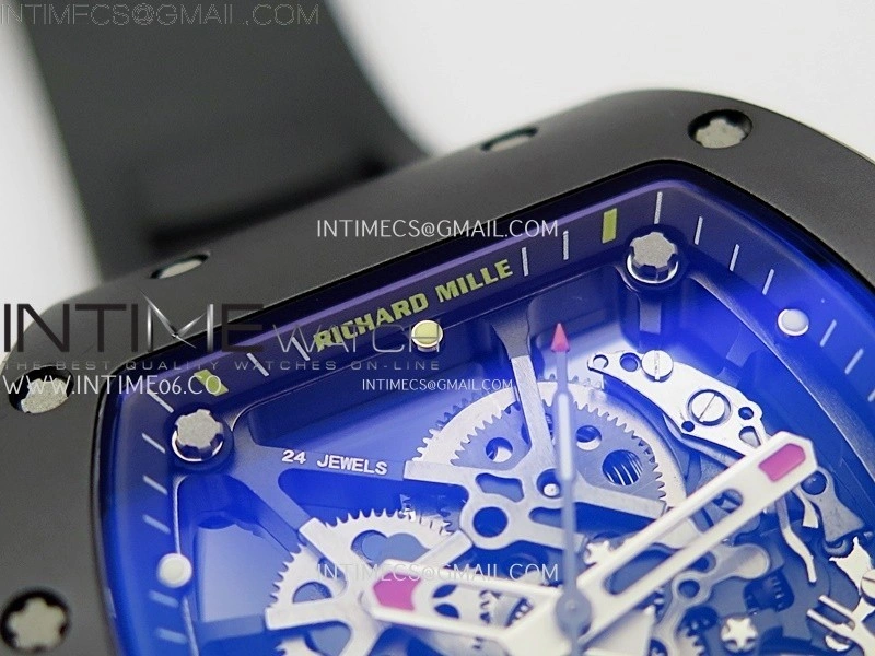 RM035 Americas Black Ceramic SONIC Best Edition Skeleton Dial on Black Rubber Strap Clone RMUL1