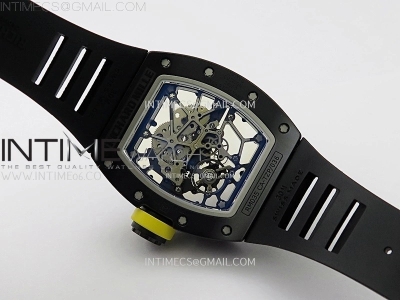 RM035 Americas Black Ceramic SONIC Best Edition Skeleton Dial on Black Rubber Strap Clone RMUL1