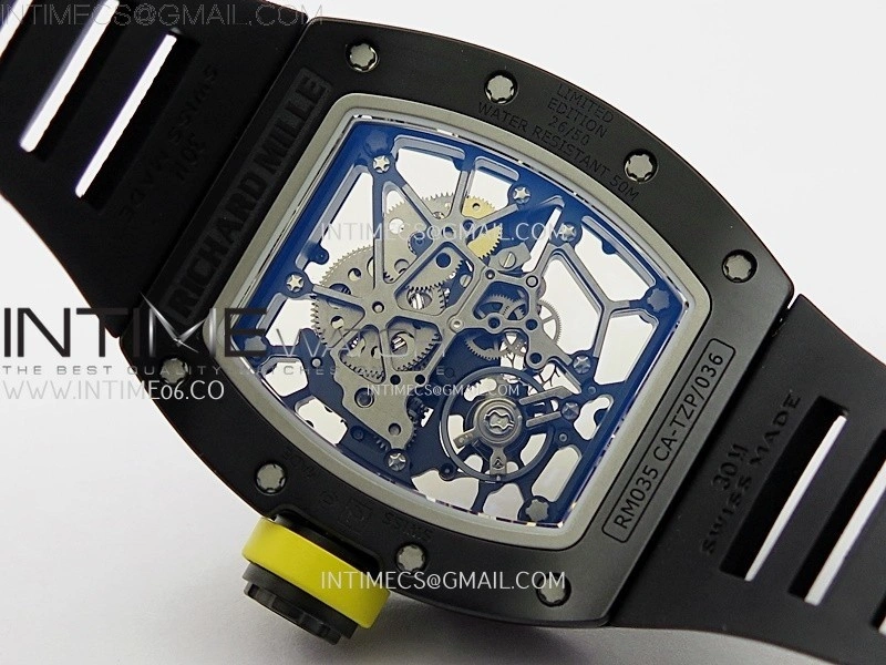 RM035 Americas Black Ceramic SONIC Best Edition Skeleton Dial on Black Rubber Strap Clone RMUL1