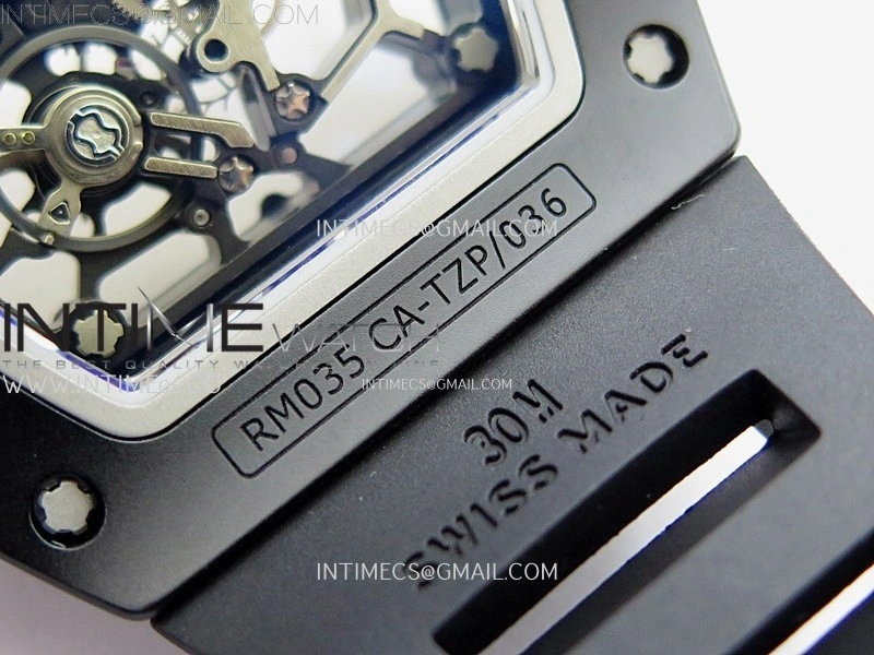 RM035 Americas Black Ceramic SONIC Best Edition Skeleton Dial on Black Rubber Strap Clone RMUL1