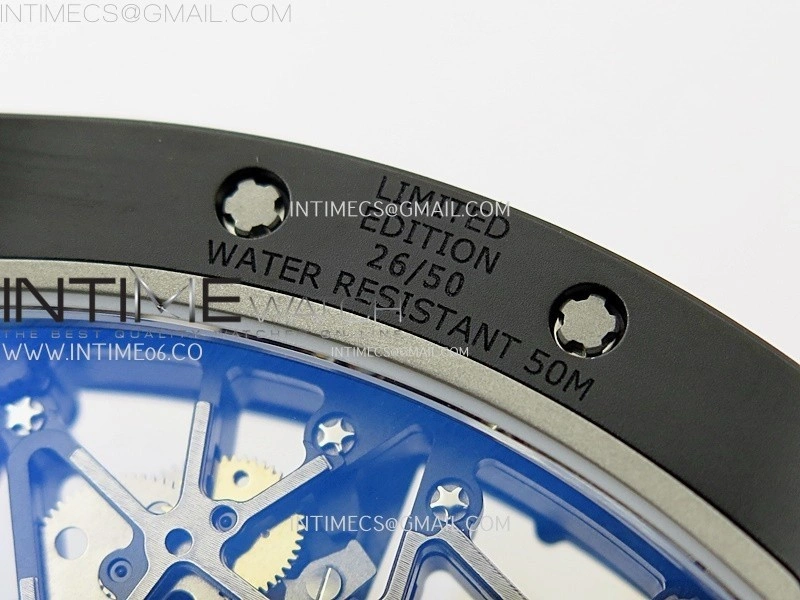 RM035 Americas Black Ceramic SONIC Best Edition Skeleton Dial on Black Rubber Strap Clone RMUL1
