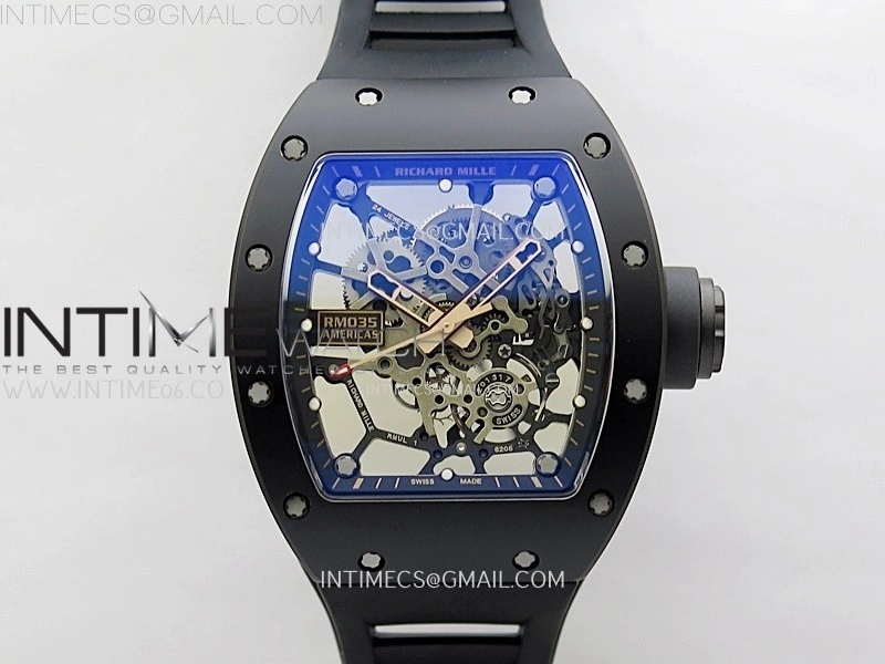 RM035 Americas RG Black Ceramic SONIC Best Edition Skeleton Dial on Black Rubber Strap Clone RMUL1
