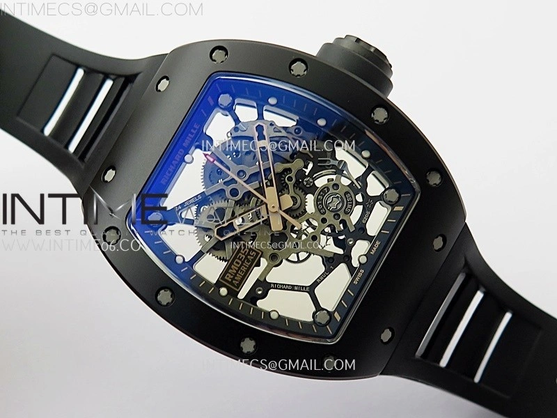 RM035 Americas RG Black Ceramic SONIC Best Edition Skeleton Dial on Black Rubber Strap Clone RMUL1