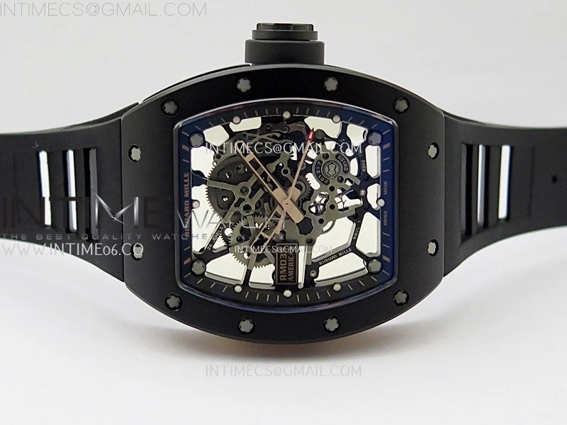 RM035 Americas RG Black Ceramic SONIC Best Edition Skeleton Dial on Black Rubber Strap Clone RMUL1