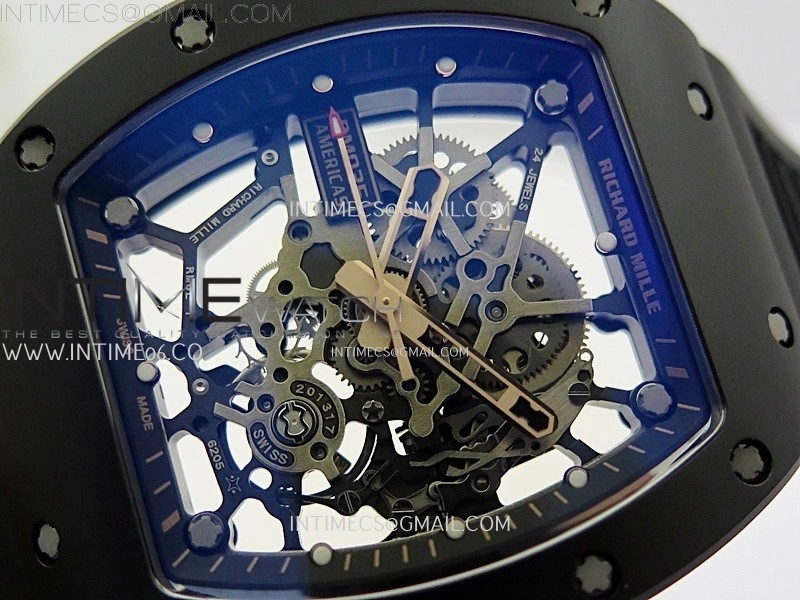 RM035 Americas RG Black Ceramic SONIC Best Edition Skeleton Dial on Black Rubber Strap Clone RMUL1