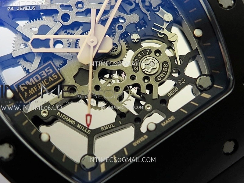 RM035 Americas RG Black Ceramic SONIC Best Edition Skeleton Dial on Black Rubber Strap Clone RMUL1