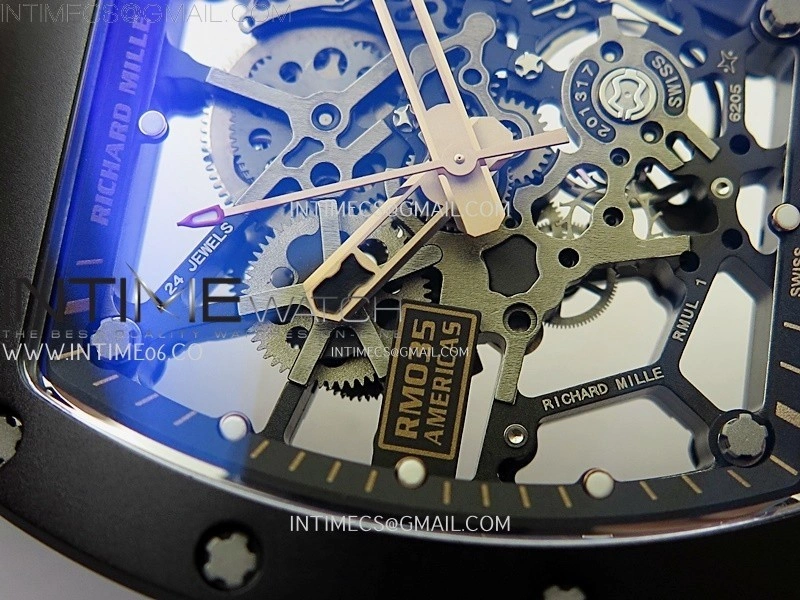 RM035 Americas RG Black Ceramic SONIC Best Edition Skeleton Dial on Black Rubber Strap Clone RMUL1
