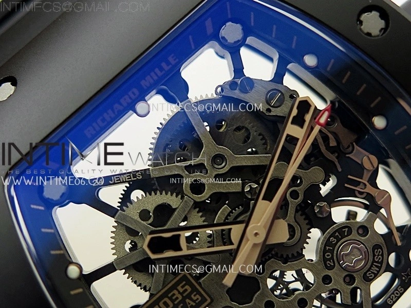 RM035 Americas RG Black Ceramic SONIC Best Edition Skeleton Dial on Black Rubber Strap Clone RMUL1