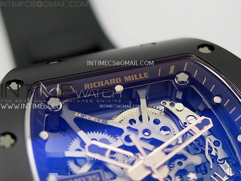RM035 Americas RG Black Ceramic SONIC Best Edition Skeleton Dial on Black Rubber Strap Clone RMUL1