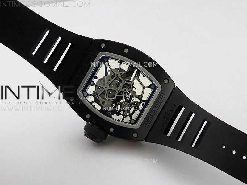 RM035 Americas RG Black Ceramic SONIC Best Edition Skeleton Dial on Black Rubber Strap Clone RMUL1