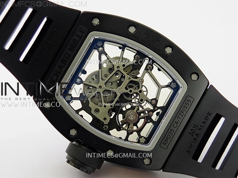 RM035 Americas RG Black Ceramic SONIC Best Edition Skeleton Dial on Black Rubber Strap Clone RMUL1