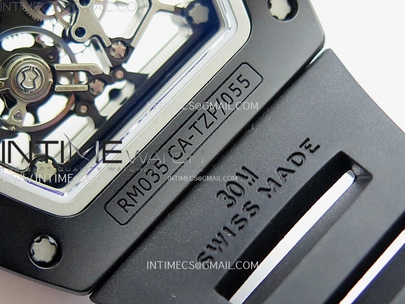 RM035 Americas RG Black Ceramic SONIC Best Edition Skeleton Dial on Black Rubber Strap Clone RMUL1