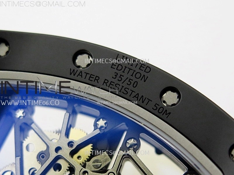 RM035 Americas RG Black Ceramic SONIC Best Edition Skeleton Dial on Black Rubber Strap Clone RMUL1