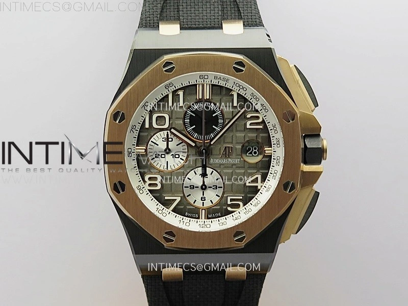 Royal Oak Offshore 44mm Black Ceramic TKF 1:1 Best Edition Gray Dial RG Bezel on Black Rubber Strap A3126