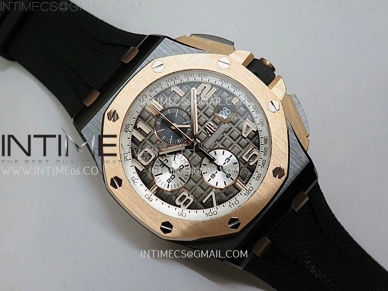 Royal Oak Offshore 44mm Black Ceramic TKF 1:1 Best Edition Gray Dial RG Bezel on Black Rubber Strap A3126