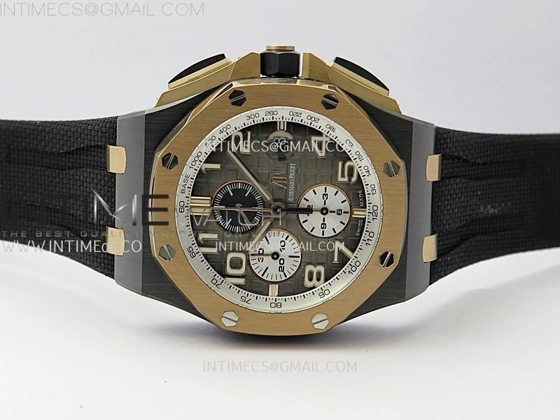 Royal Oak Offshore 44mm Black Ceramic TKF 1:1 Best Edition Gray Dial RG Bezel on Black Rubber Strap A3126