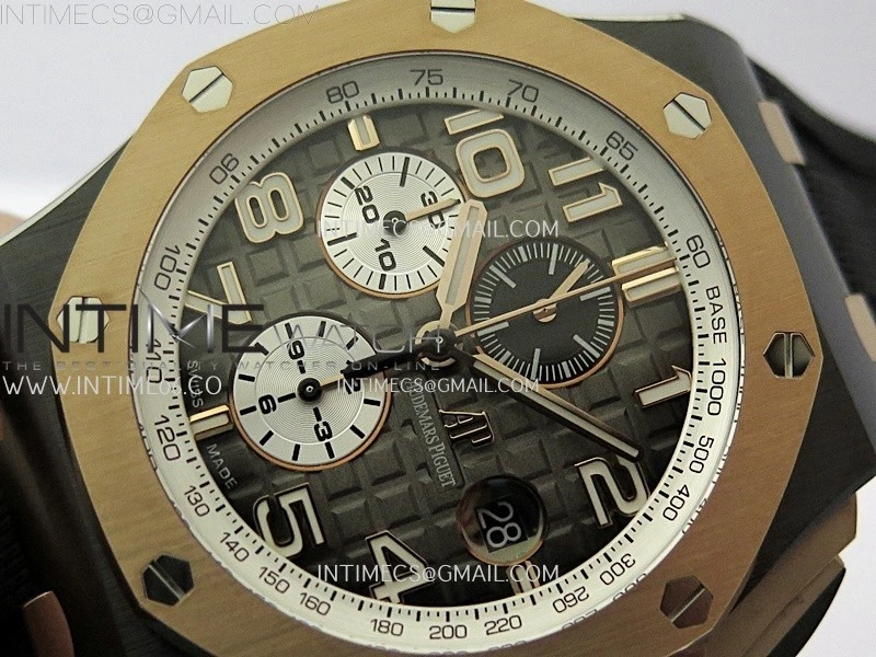 Royal Oak Offshore 44mm Black Ceramic TKF 1:1 Best Edition Gray Dial RG Bezel on Black Rubber Strap A3126