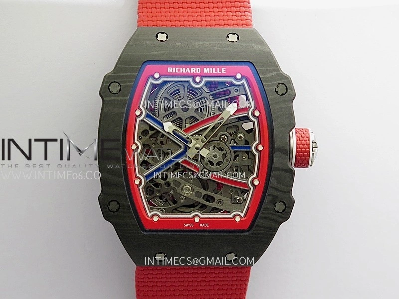 RM67-02 Black NTPT Umi Office 1:1 Blue Red Skeleton Dial On Red Nylon Strap CRMA7 Clone V2