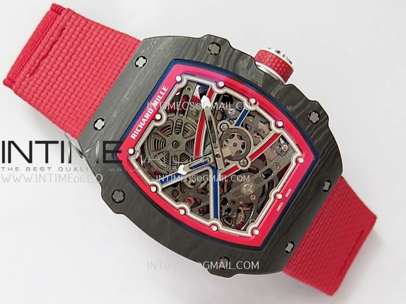 RM67-02 Black NTPT Umi Office 1:1 Blue Red Skeleton Dial On Red Nylon Strap CRMA7 Clone V2