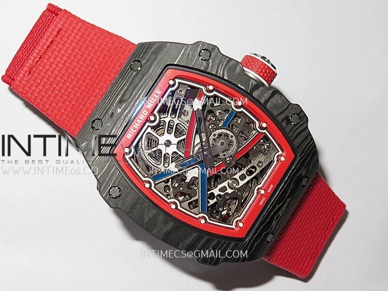 RM67-02 Black NTPT Umi Office 1:1 Blue Red Skeleton Dial On Red Nylon Strap CRMA7 Clone V2