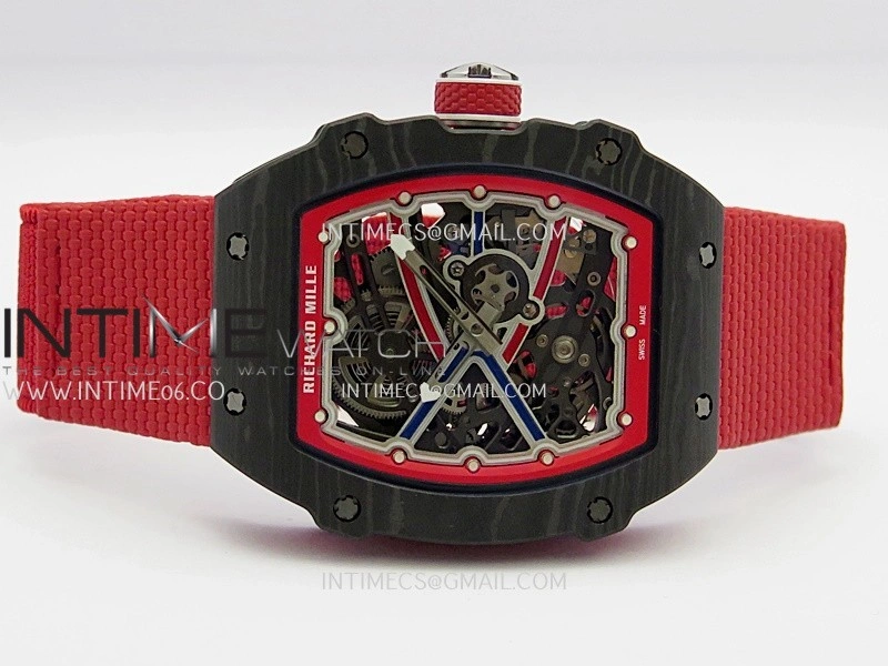 RM67-02 Black NTPT Umi Office 1:1 Blue Red Skeleton Dial On Red Nylon Strap CRMA7 Clone V2