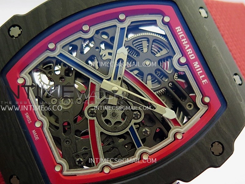RM67-02 Black NTPT Umi Office 1:1 Blue Red Skeleton Dial On Red Nylon Strap CRMA7 Clone V2