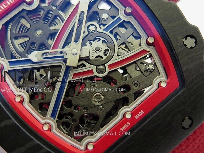RM67-02 Black NTPT Umi Office 1:1 Blue Red Skeleton Dial On Red Nylon Strap CRMA7 Clone V2