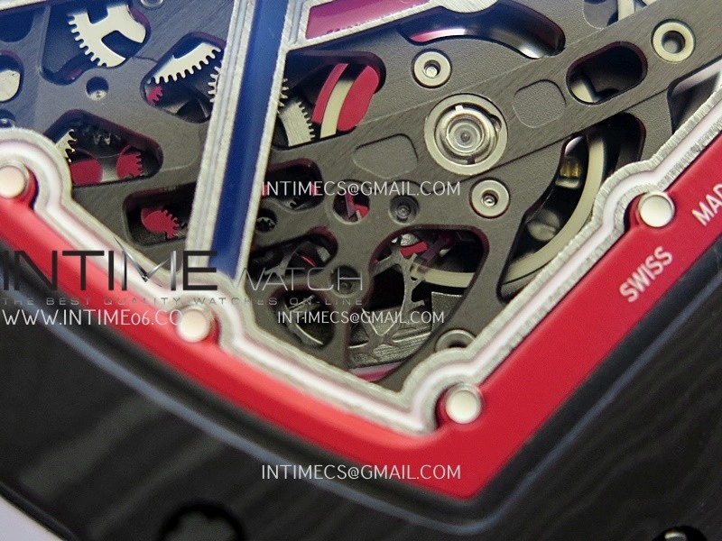 RM67-02 Black NTPT Umi Office 1:1 Blue Red Skeleton Dial On Red Nylon Strap CRMA7 Clone V2